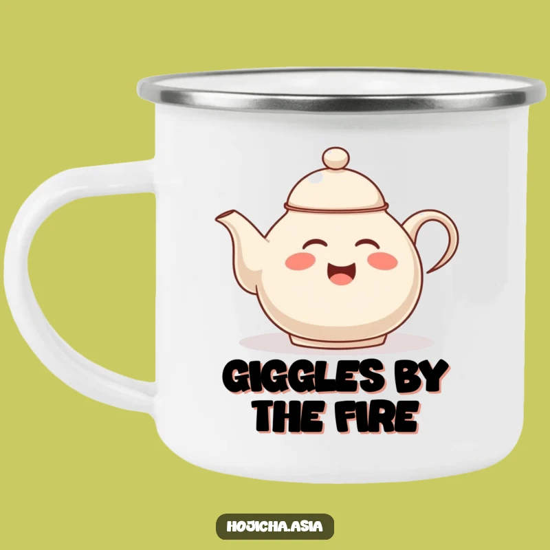 Funny Giggling Hojicha Teapot Camping Mug - Outdoor Tea Adventure!