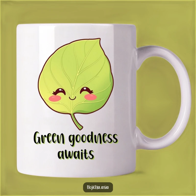 Funny Smiling Hojicha Leaf Mug - Gentle Eyes Gift for Nature Lovers