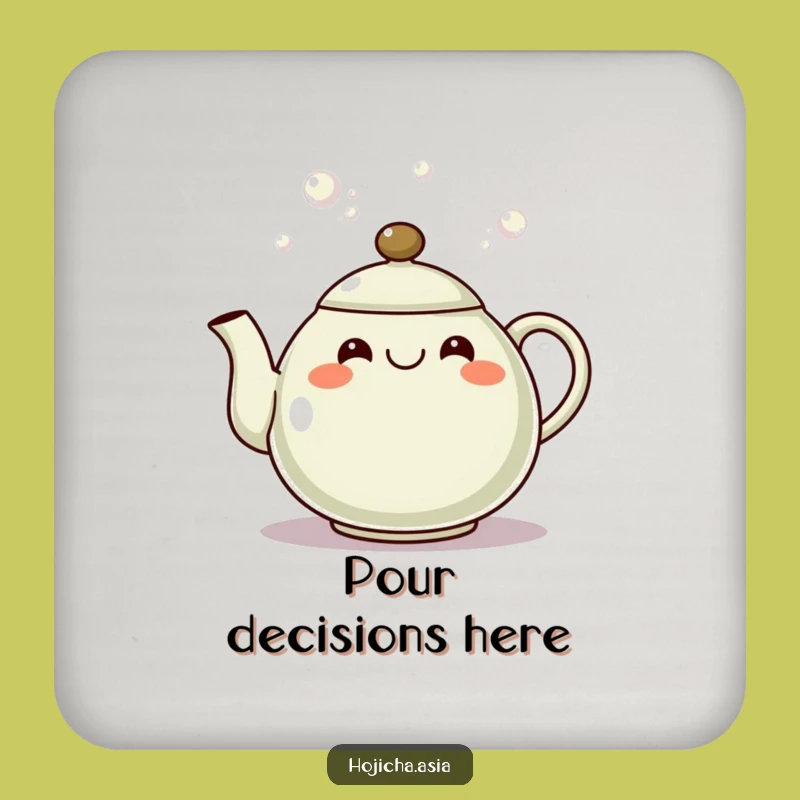 Funny Hojicha Teapot Grin Coaster Set: Protect Surfaces with Cheer