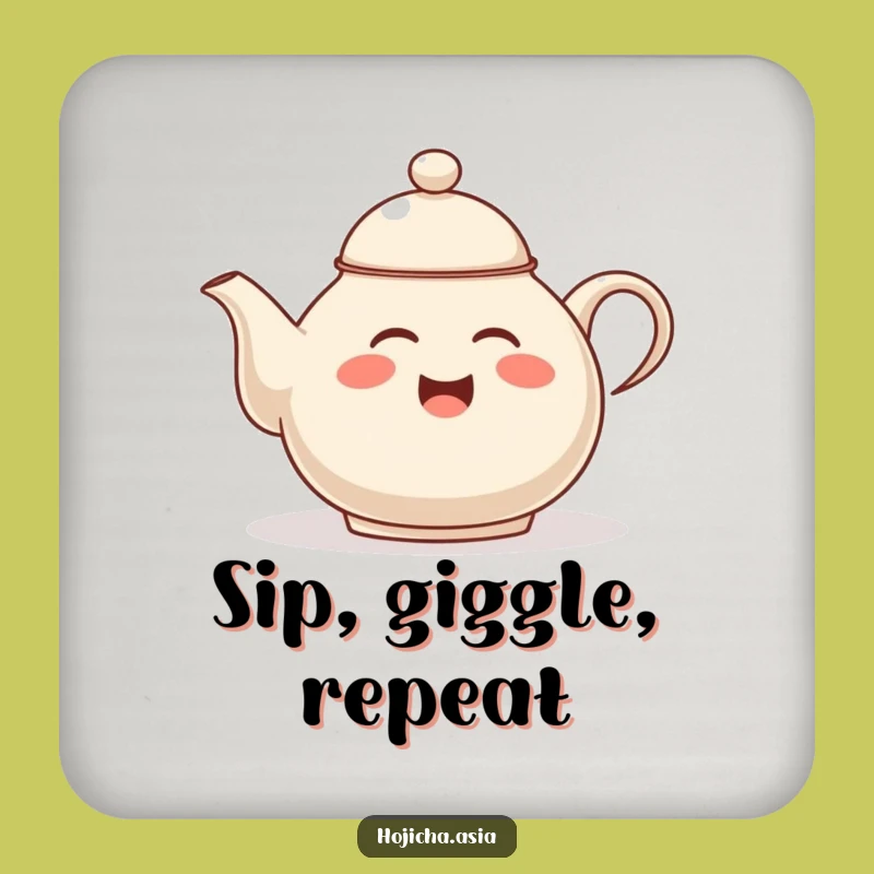 Funny Hojicha Teapot Coaster - Giggling Protection for Your Surfaces