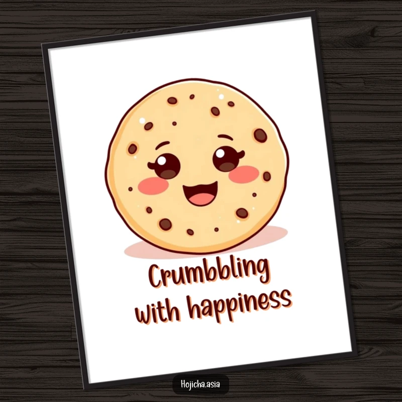 Funny Free Printable Wall Art: An adorable hojicha cookie with a beaming, wide smile, adding sweet charm to decor.