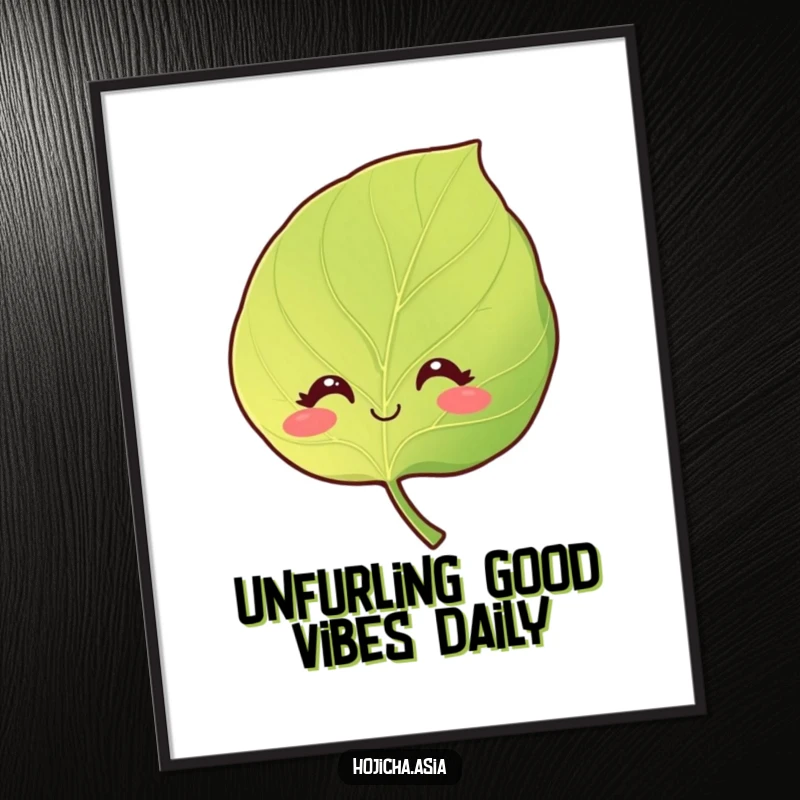 Funny Free Printable Wall Art: A smiling hojicha leaf with gentle, curious eyes, adding natural charm to decor.