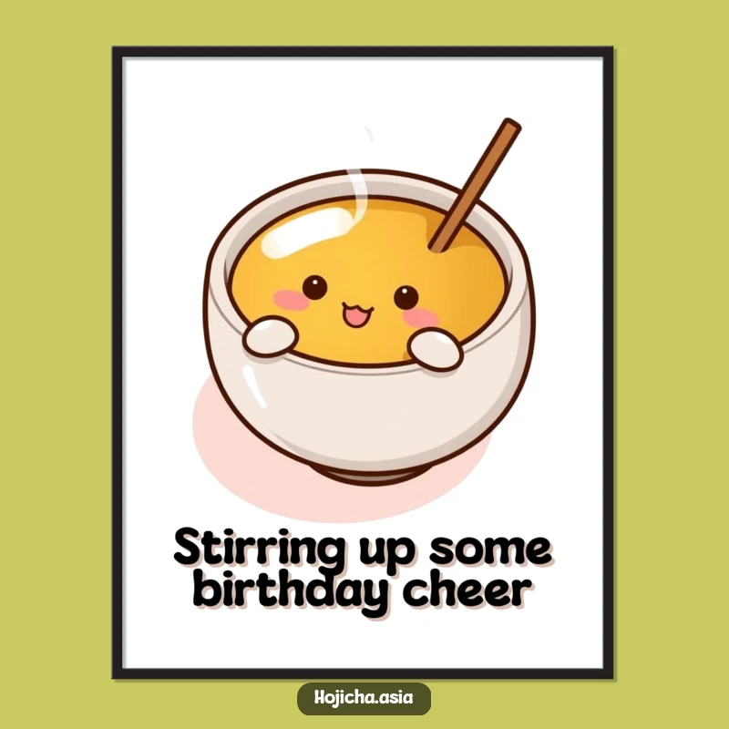 Funny Free Printable Hojicha Cup Art - Enthusiastic Stirring Quirky Downloadable Decor