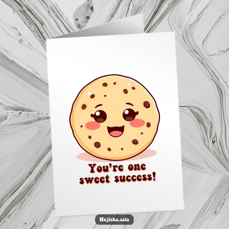 Funny Free Printable Congratulations Card: An adorable hojicha cookie with a beaming, wide smile celebrating achievements.